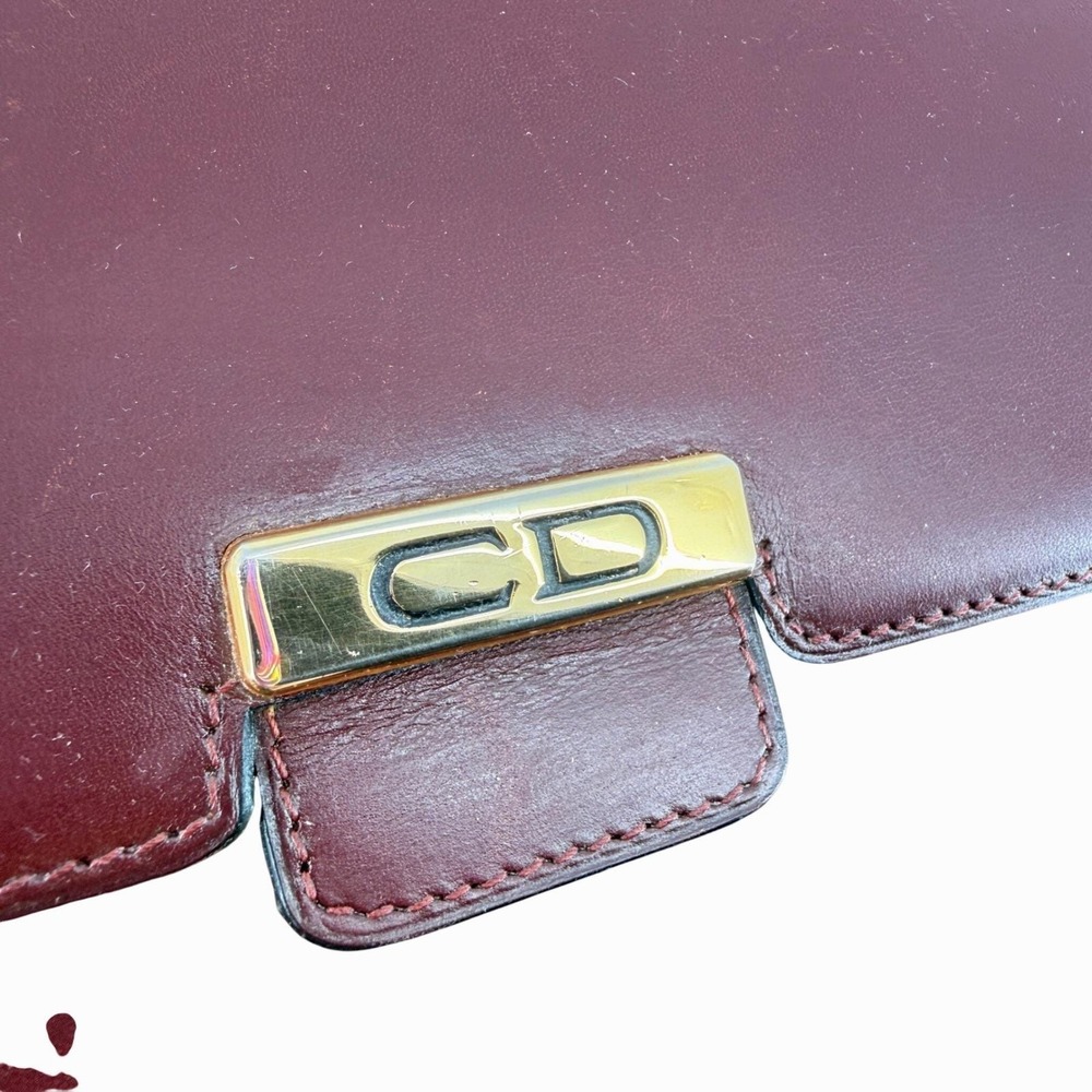 Vintage‎ Christian Dior Burgundy Leather Shoulder Box Bag CD Gold Accordion Flap - Picture 11 of 12